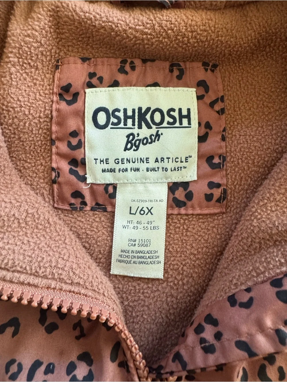 OshKosh B'gosh Mauve Pink Leopard Hooded Raincoat